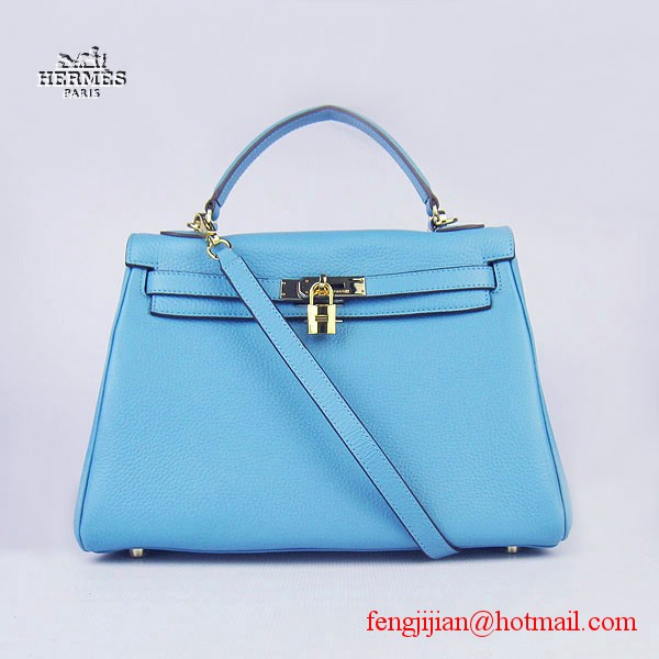 Hermes Kelly 32cm Togo Leather Bag Light Blue 6108 Gold Hardware